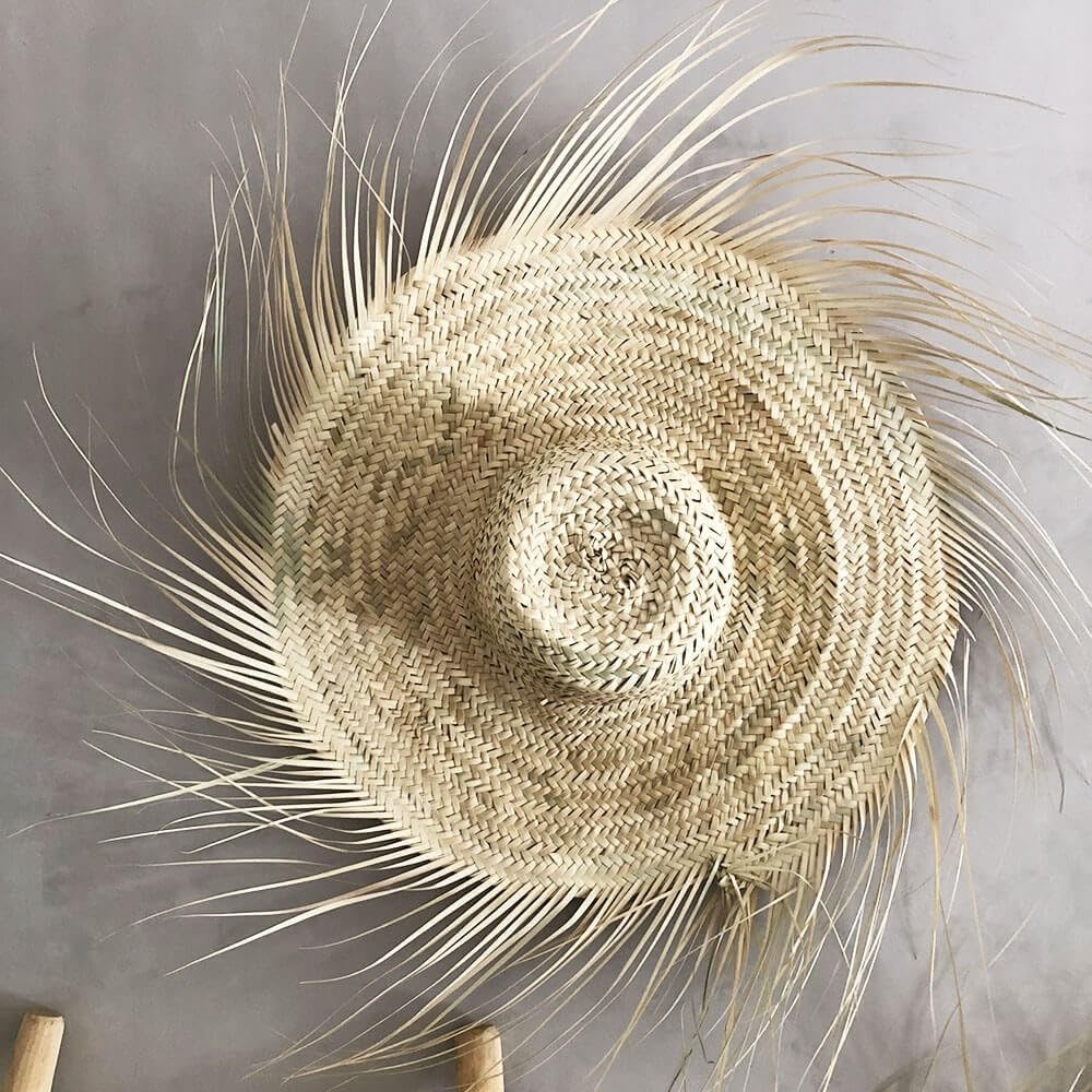Chapeau en palmier pour Déco murale fait main Diamètre 35cm + franges