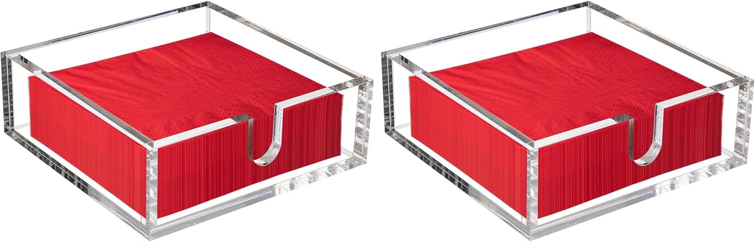 Royal Imports Acrylic Dinner Napkin Holder, Clear Luncheon Paper Decorative Dispenser Tray Caddy, Plastic Holder for Kitchen, Dining, Beverage, Bathroom, Party, 7.5"x7.5"x2.5" (Pack of 2)