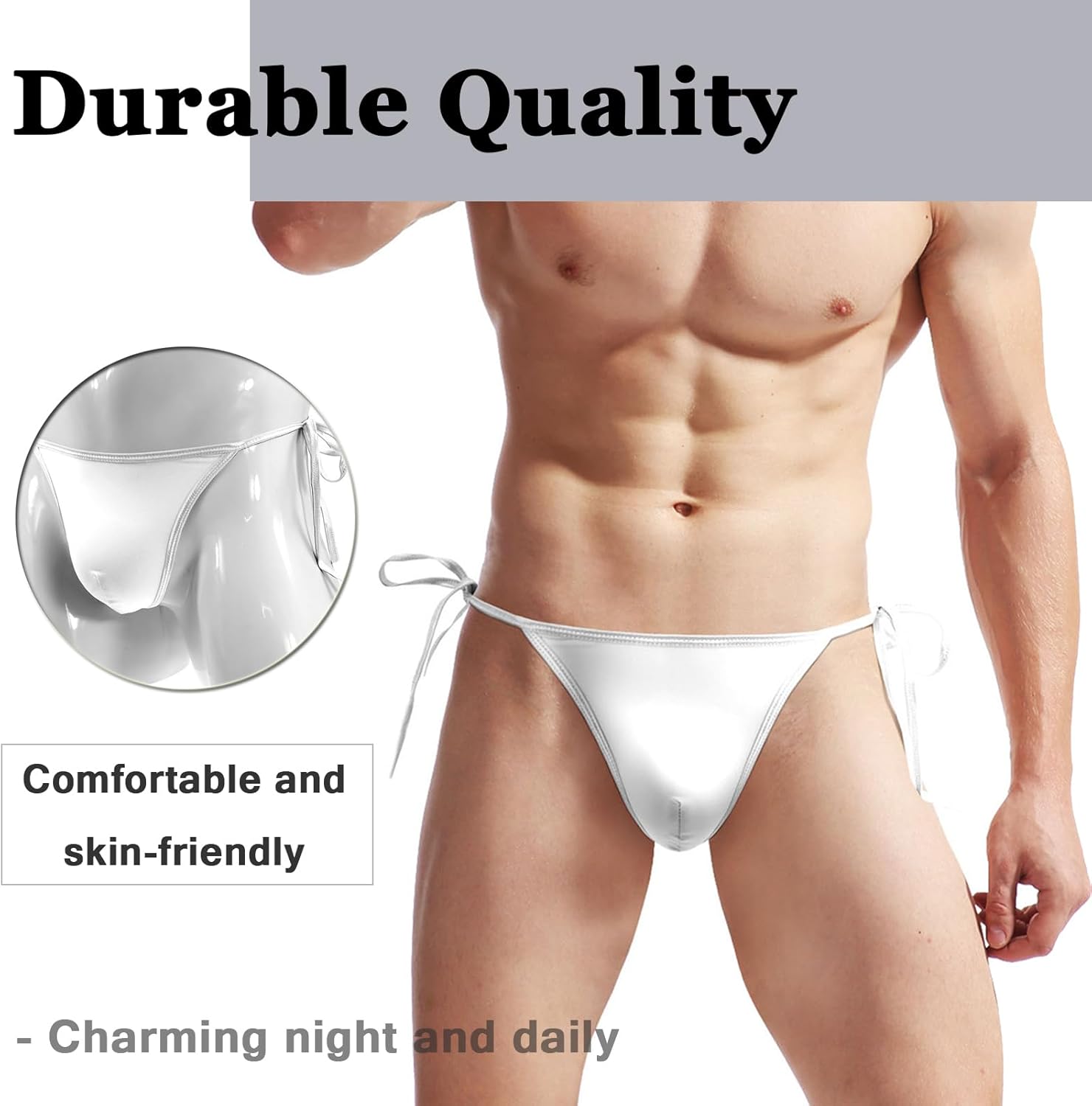 Men's Bikini Thongs Tie Side G String Comfortable T Back Briefs Adjustable Underwears - Image 2