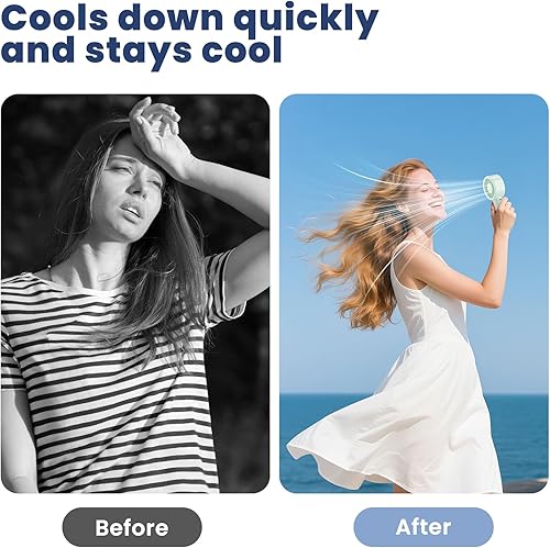 Miniatura 5 de HandFan Ventilador de mano silencioso y potente, ventiladores pequeños de 5 velocidades portátil, tamaño de bolsillo, turbo, recargable USB-C,