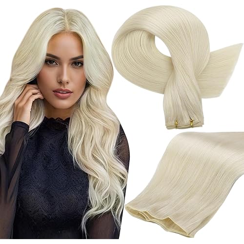 Full Shine Hair Extensions Genius Weft Hair Extensions Color White Blonde Extensions Sew In Hand Tied Weft Extensions Remy Hair For Women Sew In Human Hair 60G