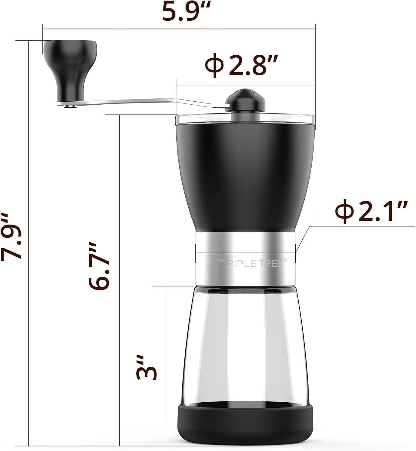 Manual Coffee Mill Grinder with Ceramic Burrs, Two Clear Glass Jars 5.5 oz each, Stainless Steel Handle,Suitable for Camping and Home Use [Newly Upgraded]