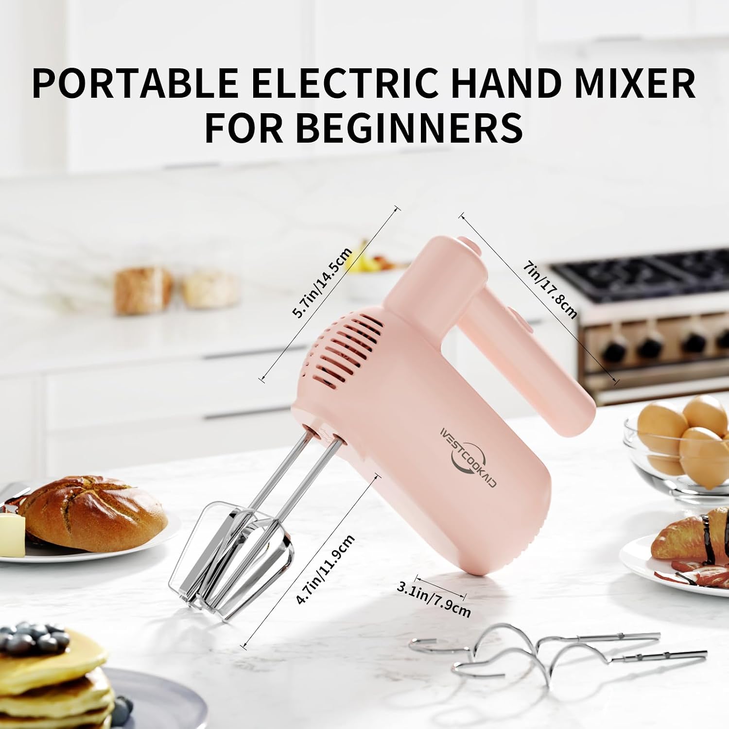 Hand Mixer Electric Handheld 5-Speed Upgraded Motor Pink