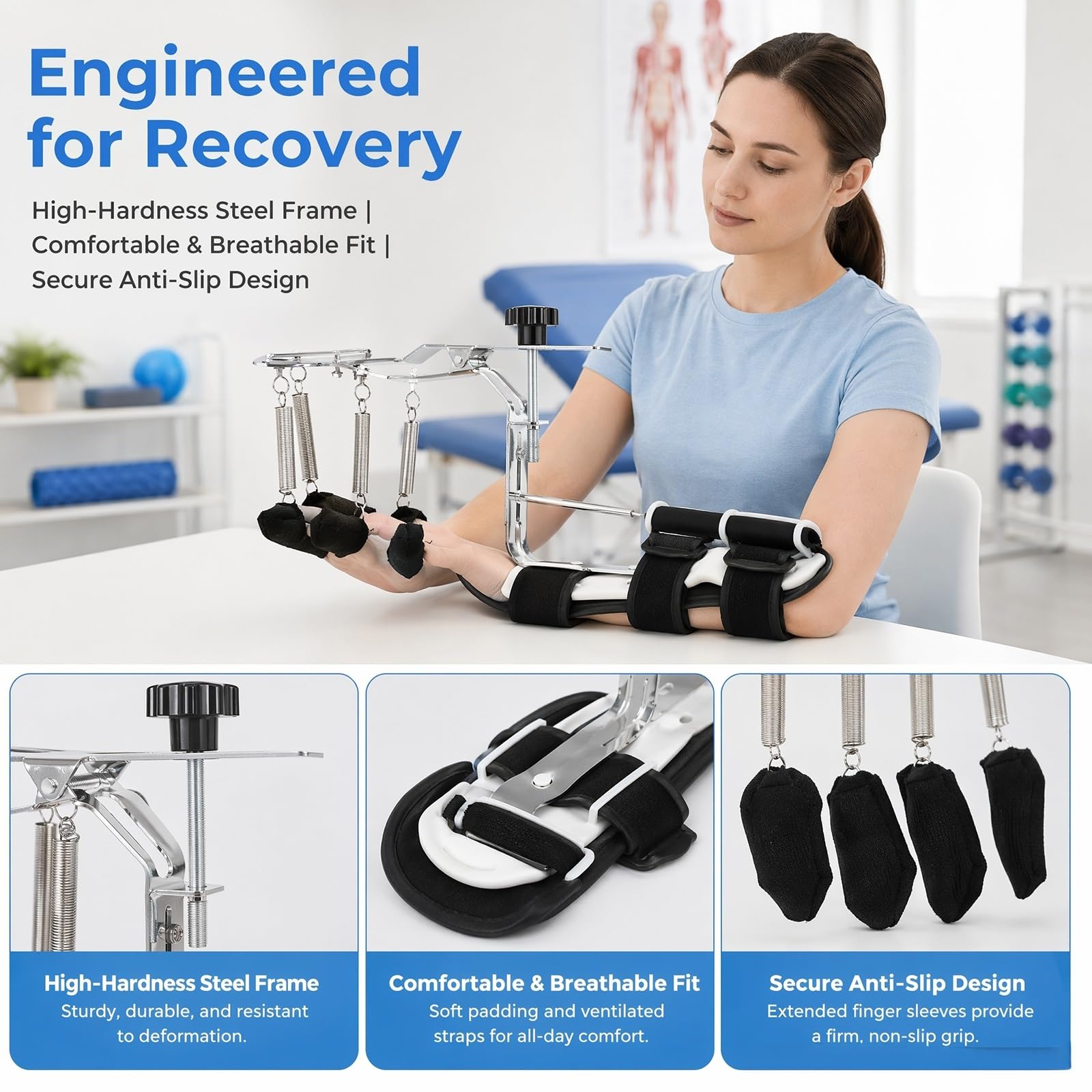 Trainer tutore alluminio regolabile ortesi dita della mano | Controllo tensione della mano destra sinistra Prevenzione dello stretching delle dita Corsa riabilitazione attiva(Left)