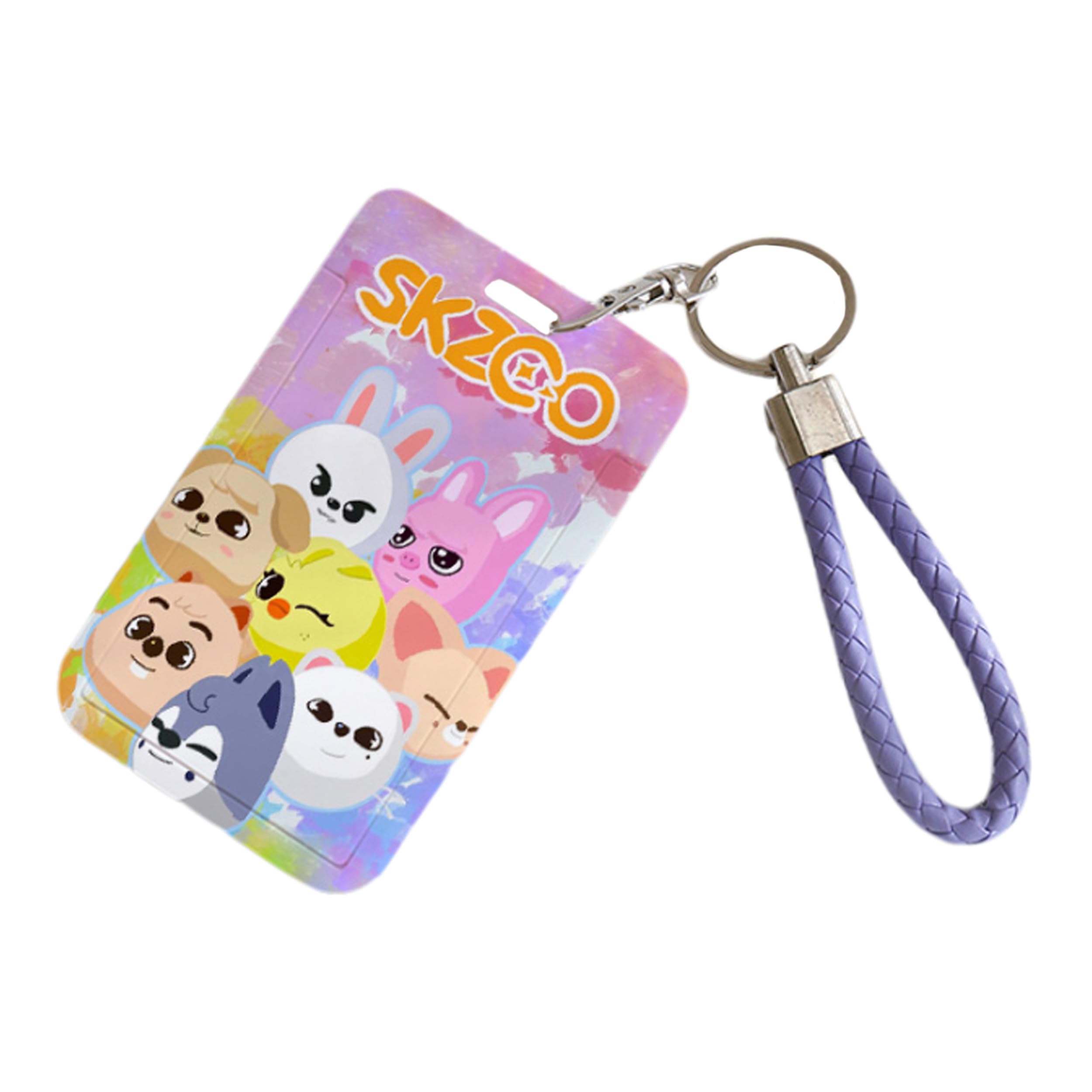 Satdflie Kpop Stray Kids Merch SKZOO Card Holder Set with Key Ring, Cartoon-Style ID Photo Card Holder Case for SKZ Fans Gifts, Color/11