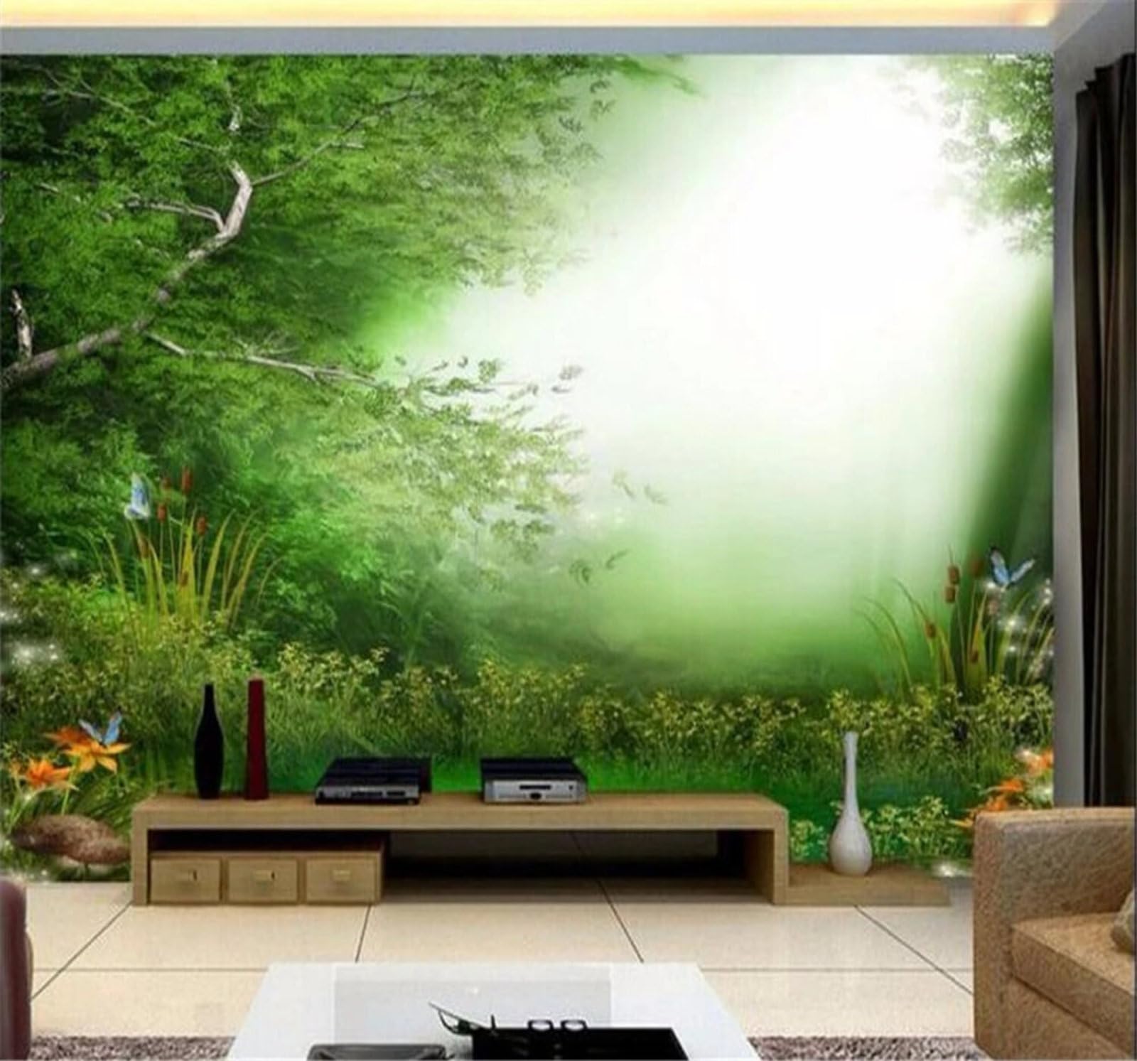 Xlming 200Cm×140Cm(B×H) Fairyland Beautiful Green Forest Landscape 3D Wallpaper Luxury Silk Study Dining Feature Sofa Grey Bedroom Living Room Tv Decorative Wall-200Cm×140Cm