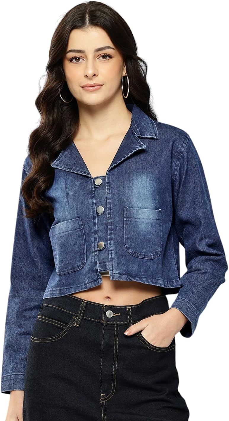 Womens Casual Wear Blue Colour Solid Denim Jacket