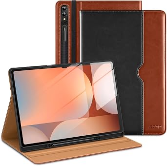DTTO for Samsung Galaxy Tab S10 Ultra / S9 Ultra / S8 Ultra Case 2024/2023/2022, Premium Leather Business Folio Stand Cover with S Pen Holder for 14.6 Inch Tablet, Auto Wake/Sleep, Black Brown