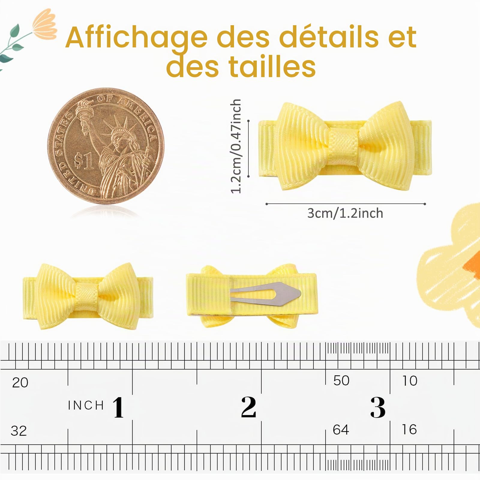 Jollybows 25 pièces Barrette Cheveux Bebe Fille, 1,2 pouces / 3cm Mini Pince Cheveux Grosgrain Ribbon Barrette Anti Glisse pour les cheveux fins de bébé