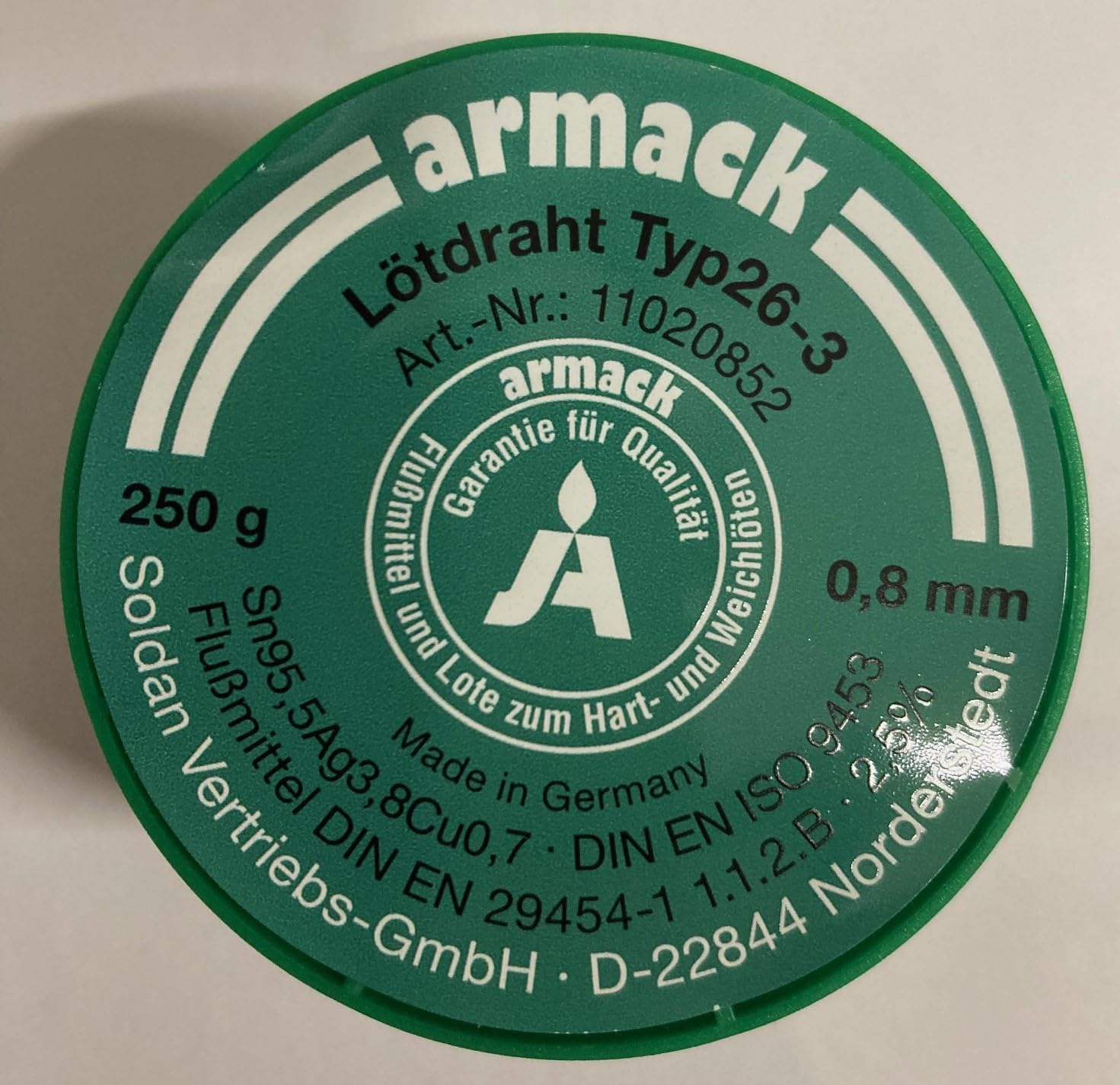 armack Drut lutowniczy typ 26-3 0,8 mm Ø 250 g bezołowiowy Sn95Ag4Cu1 wypełniony topnikiem