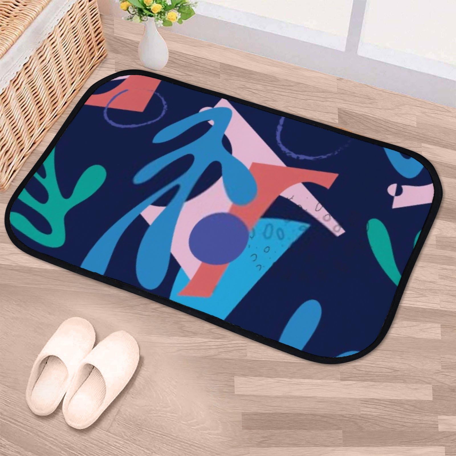 Nuansexi Bathroom Rugs Abstract Shape Elements Floor Mats Non Slip Bathmat Doormat Tub Mat Coral Velvet Absorbent Entrance Carpet Mats Machine Washable Bedroom Decor
