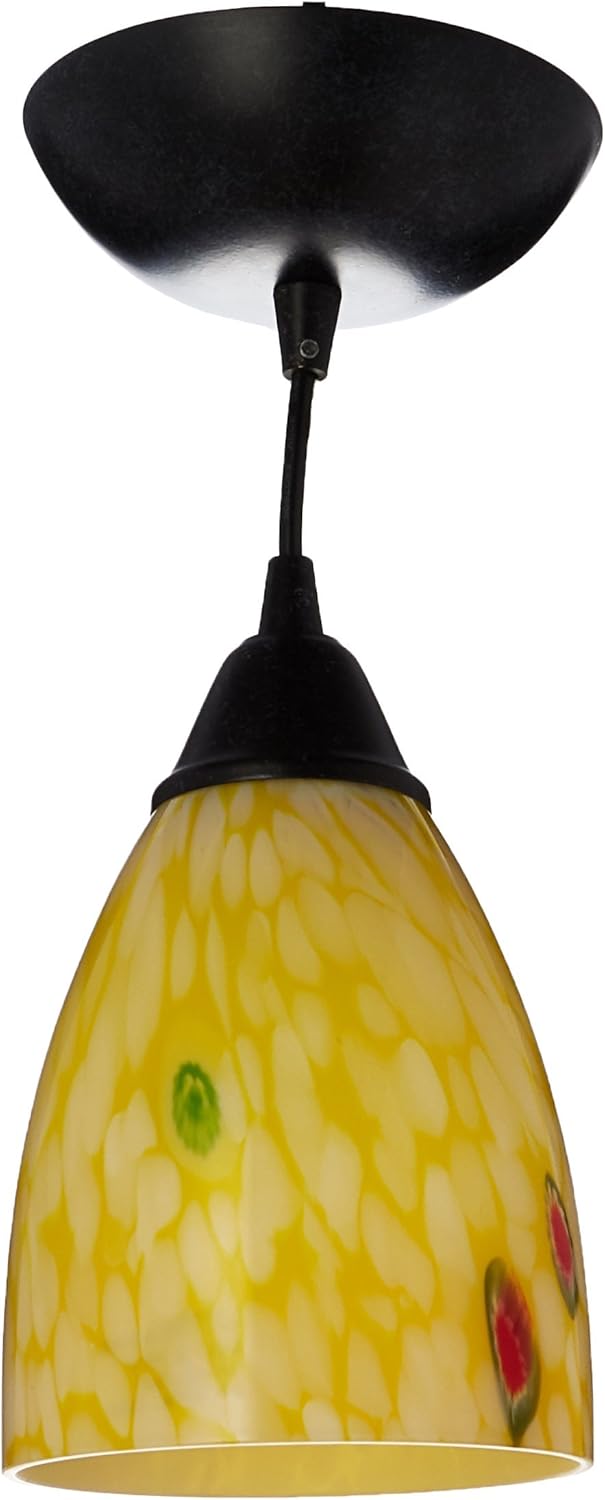 Elk 406-1YW-LED Classico 1-LED Yellow Blaze Glass Shade, 5 by 7-Inch, Dark Rust Finish Pendant Light Elk 406-1YW-LED Classico 1-LED Yellow Blaze Glass Shade, 5 by 7-Inch, Dark Rust Finish Pendant Light