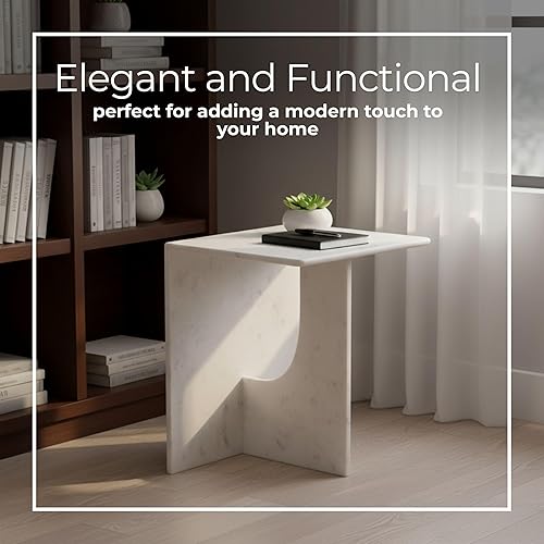 Miniatura 4 de Sagebrook Home Mesa decorativa moderna de mármol, elegante mesa auxiliar de piedra para el hogar, oficina, dormitorio y sala de estar, mesa auxiliar