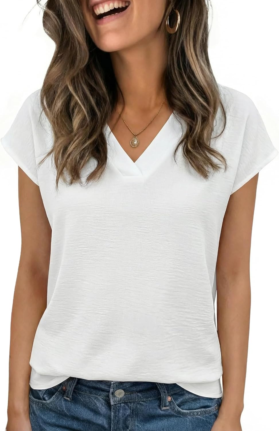 Zeagoo Womens Tops Cap Short Sleeve Textured Blouse V Neck Summer Spring Shirts Business Casual Outfits