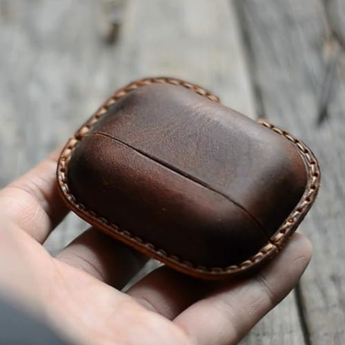 Miniatura 2 de JJNUSA Cuero genuino cuero envejecido para Apple AirPods Pro 2 1 inalámbrico carga caso cubierta protectora auricular caso marrón
