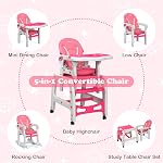 INFANS 5 in 1 Baby High Chair, Convertible Toddler Table Chair Set, Rocking Chair, Multi-Function Seat with Lockable Universal Wheels, Adjustable Seat Back, Removable Trays (Pink)