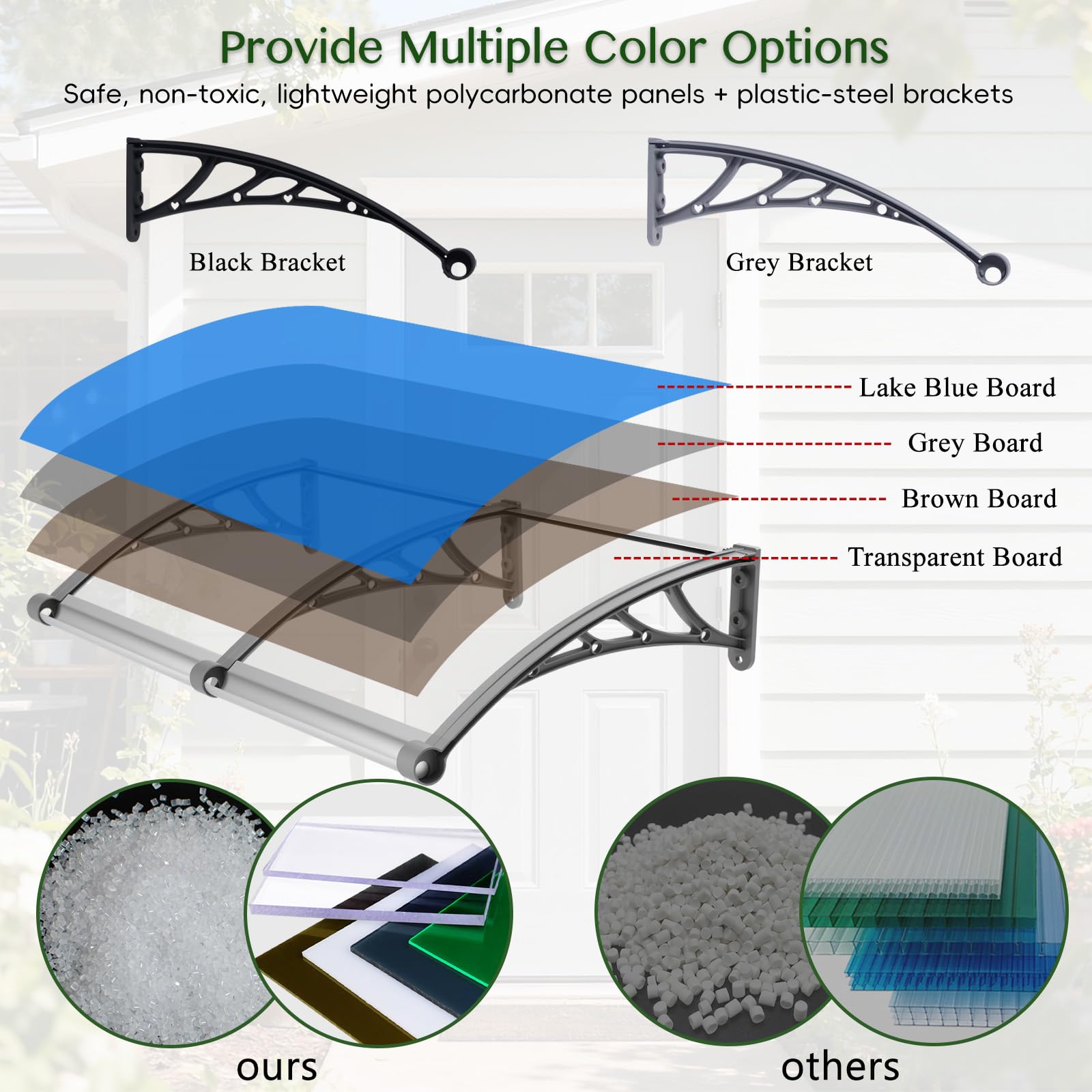 Tettoia per Porta Esterno con Lavandino, 100x250cm Pensilina Tettoia Raggi UV Antipioggia Antineve con Staffe in Acciaio Plastico Pannello Policarbonato Protezion Copertura per Balcone Patio