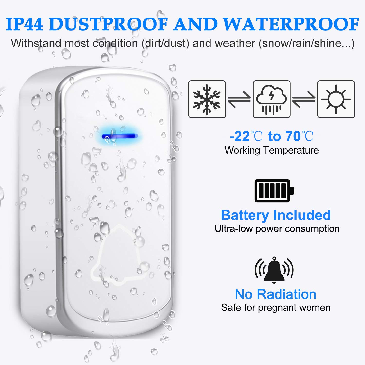Campanello Wireless YYQ Con 2 Ricevitori - Impermeabile IP44, 58 Suonerie, Portata 300m, Per Casa E Negozio - Foto 5