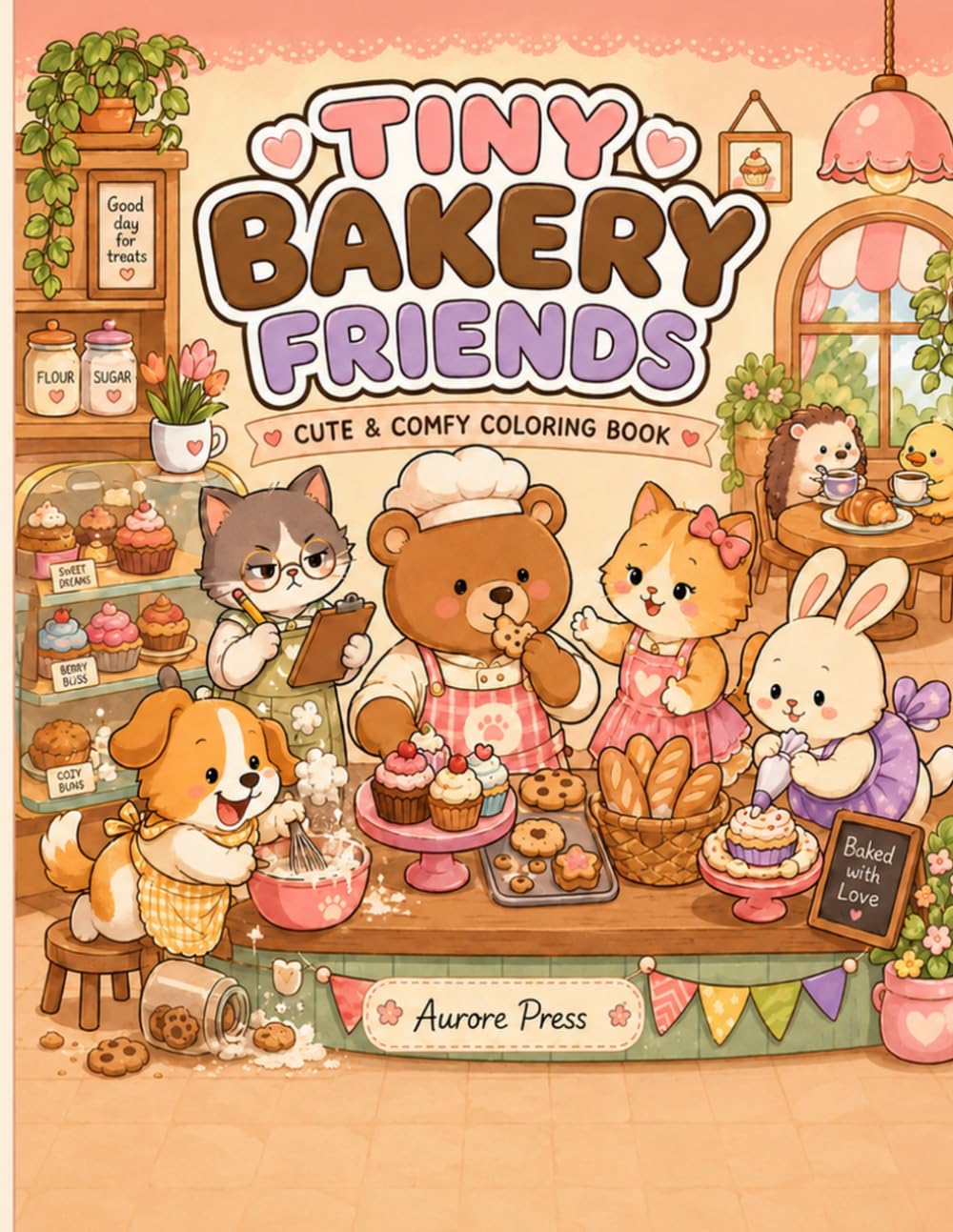 TINY BAKERY FRIENDS: Cute & Cozy Kawaii Animal Bakery Coloring Book, Stress Relief for Adults, Teens and Kids
