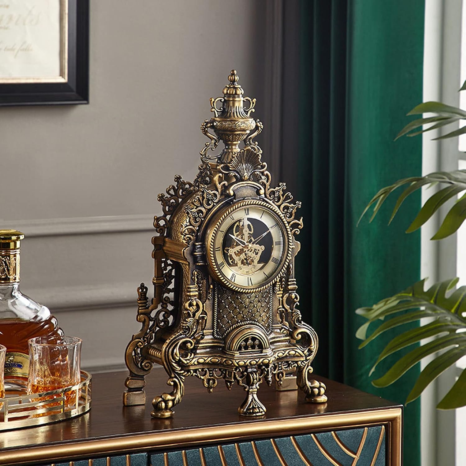 Gavigain Vintage Table Clock - European Vintage Table Clocks,Metal Desk Clock, Elegant Chic Home Decor for Fireplace Mantel, Shelf, Desktop, Countertop