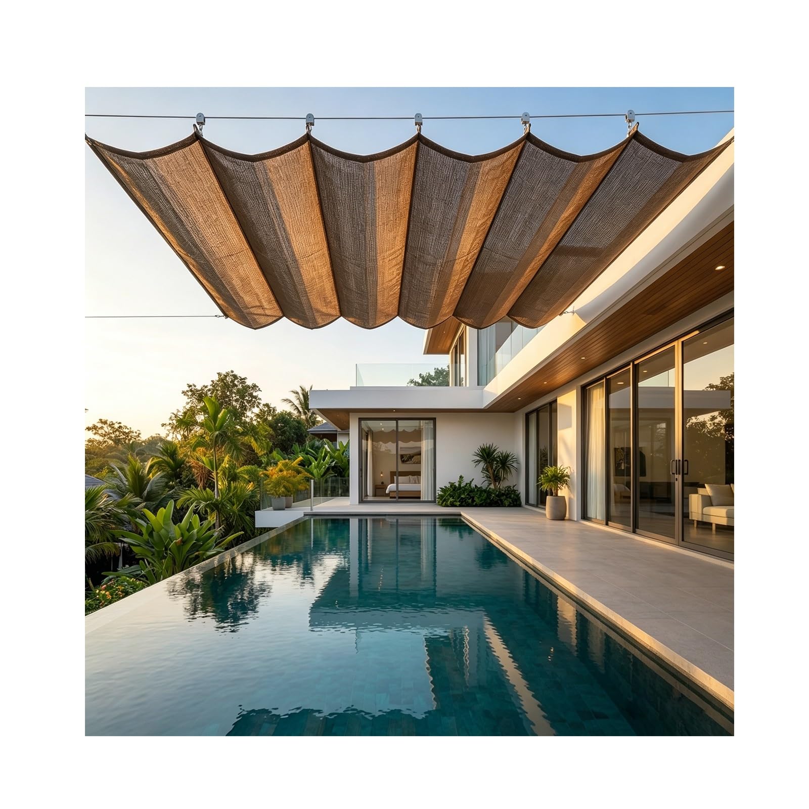 Voile d'ombrage rétractable en U 2.4x13m pour pergola de jardin