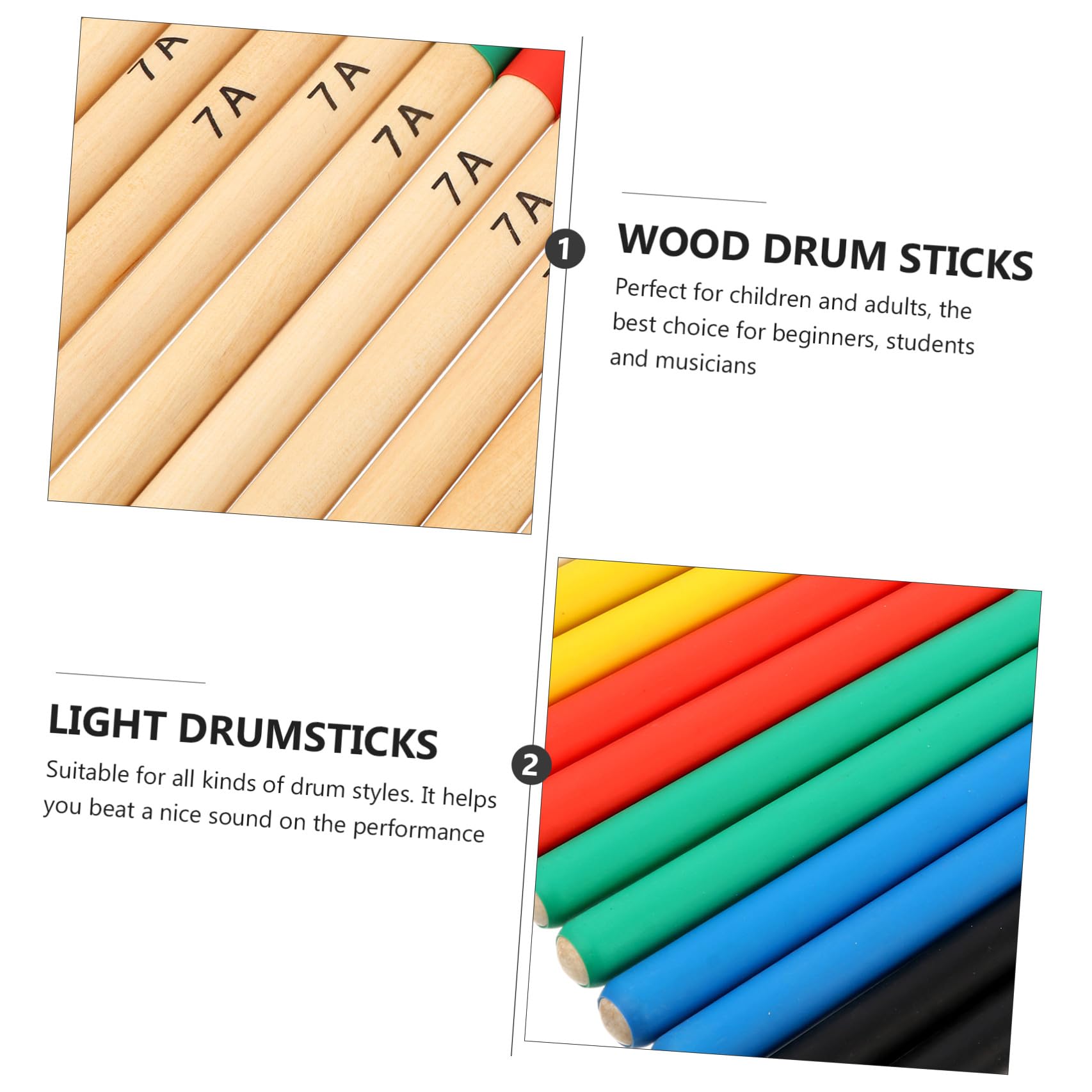 STOBAZA Baquetas Agarre Cómodo Superficie Antideslizante de Percusión de Arce 7a y 6 Pares para Práctica Diaria y Conciertos, Ideales para Estudiantes y Niños