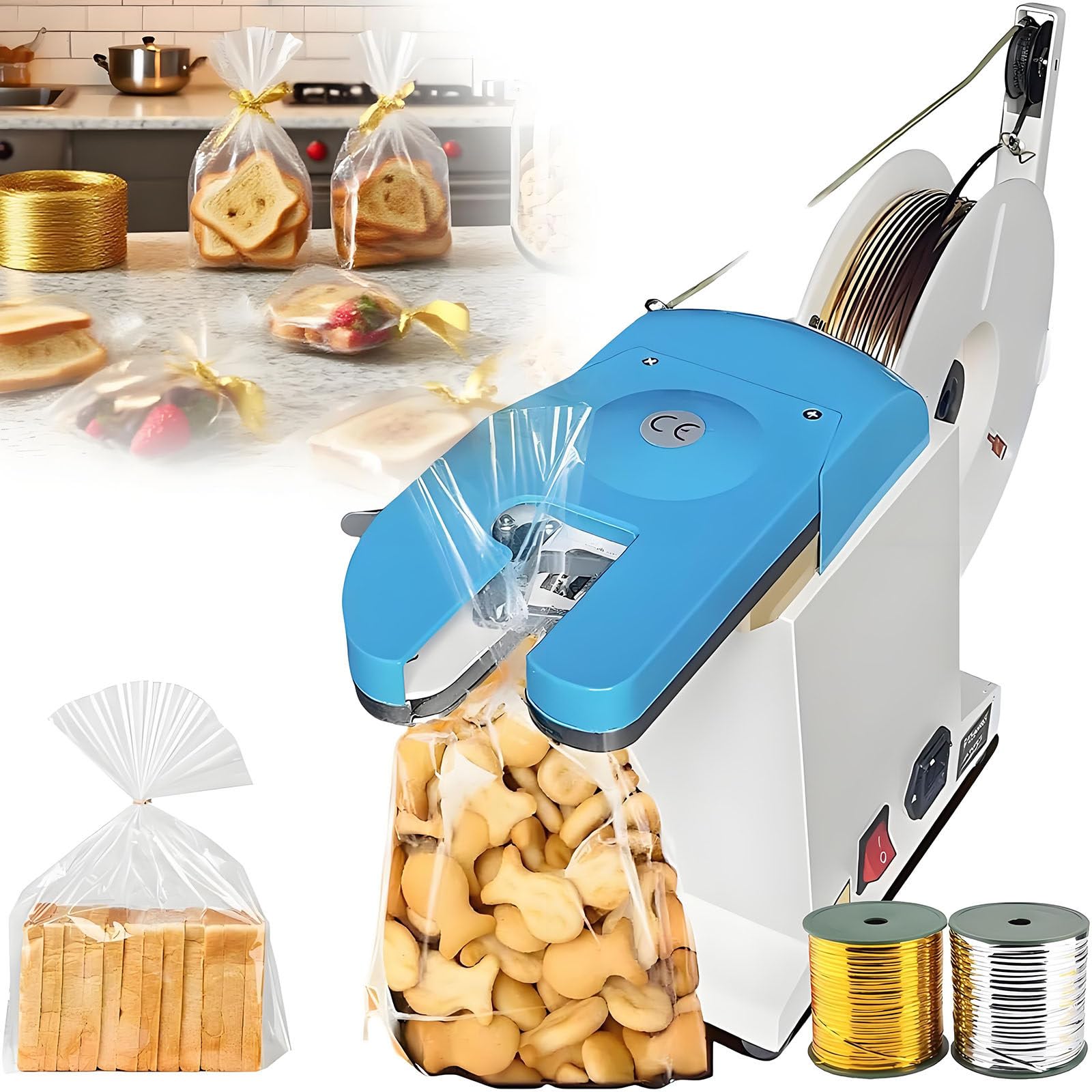 YXZYFPP Automatic Twist Tie Machine for Food, Semi-Automatic Twist Tying Tool for Bakery, Candy and Gifts Decor, Easy Tightening Circle, Metallic Twist Ties Included