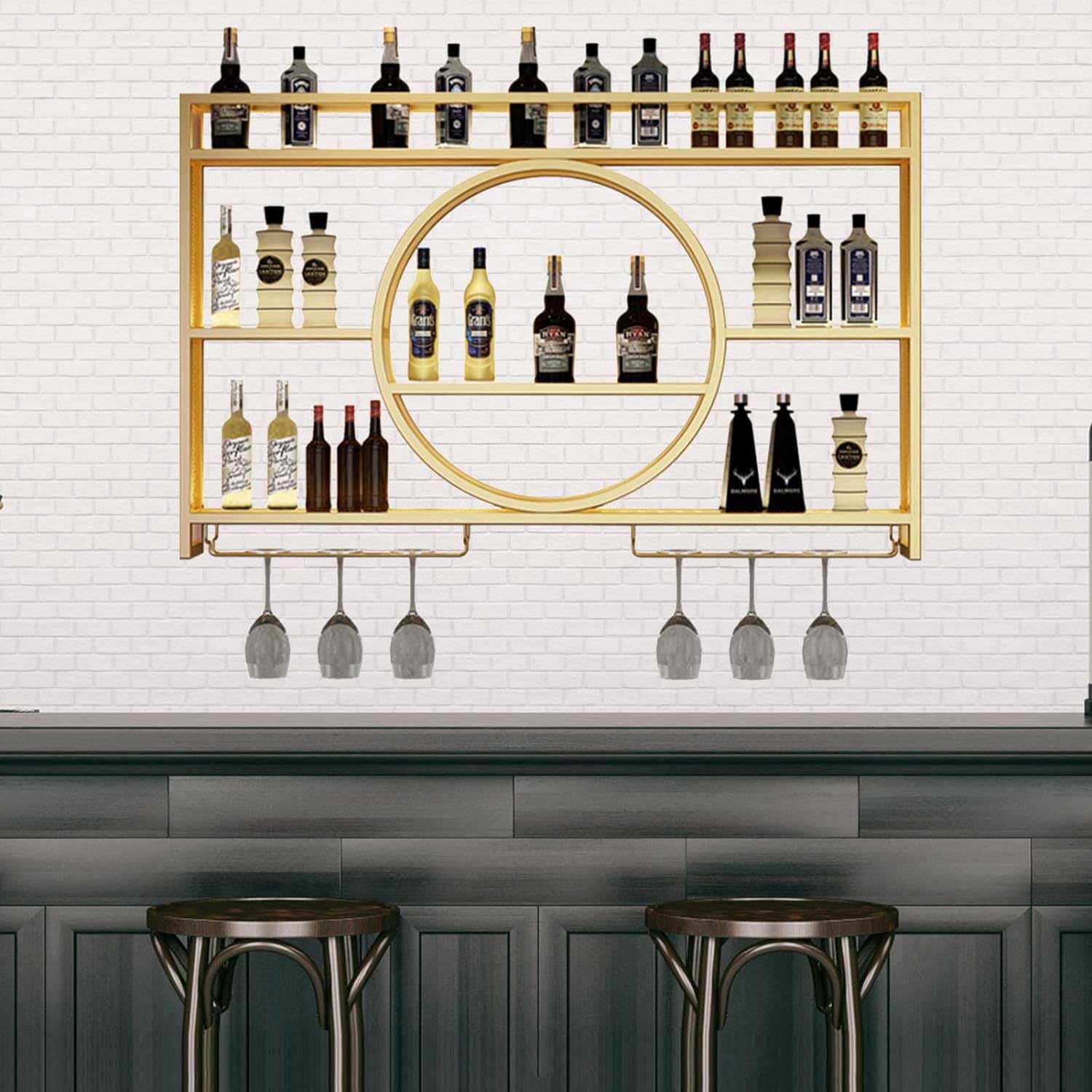 Botellero de Pared Moderno de Metal - Botellero Multifuncional de Hierro para Copas de Vino y champán, Ideal para el hogar y el Restaurante - Expositor de Vino de Pared para Bar - Botellero