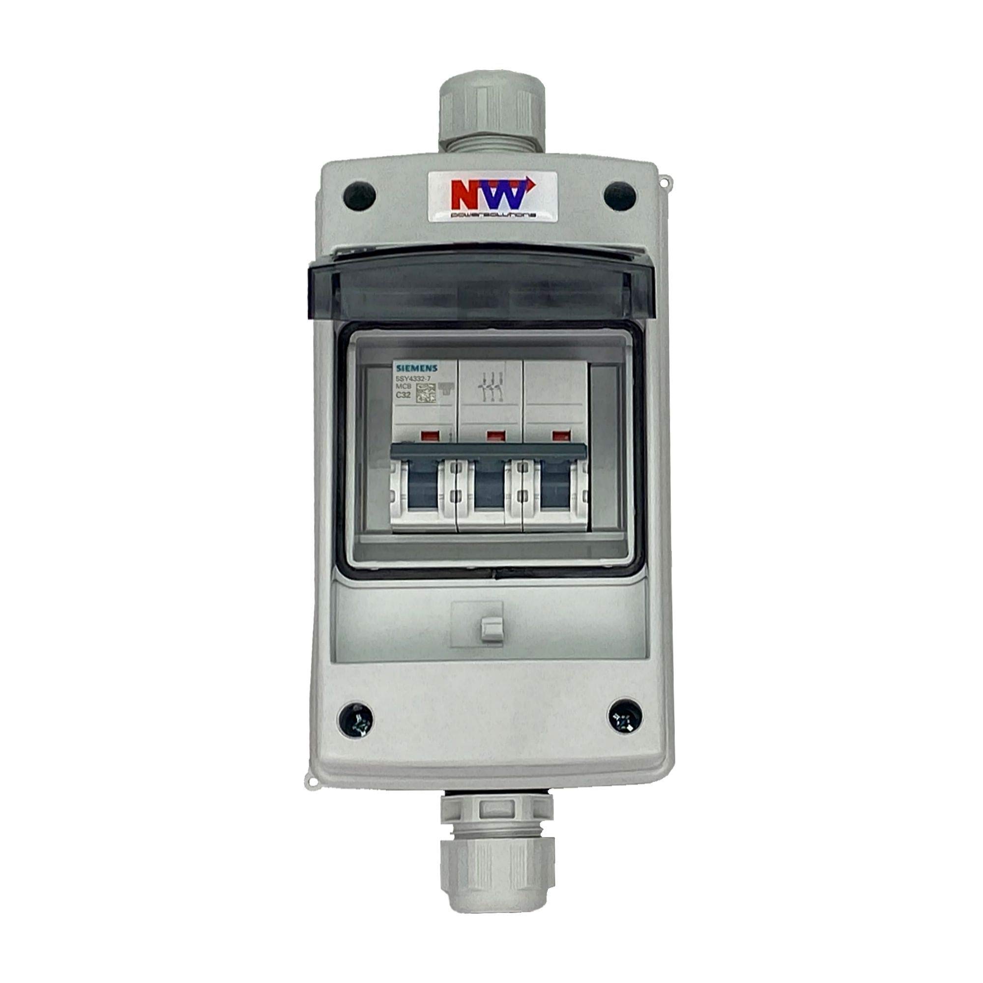NWP CEE Adapter 63A 400V Stecker auf 32A 400V Kupplung Starkstrom - IP44/IP67 - mit Leitungsschutzschalter 3C32A - H07RN-F 5G4/5G6
