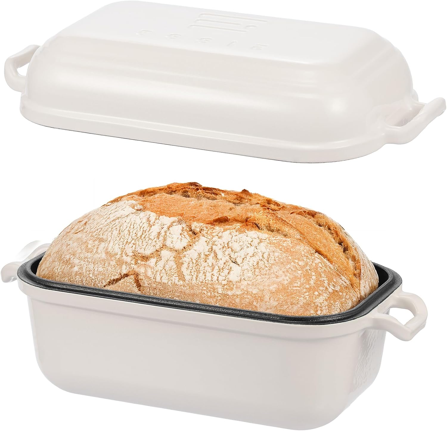 Enameled Cast Iron Dutch Oven for Sourdough Bread Baking, Dutch Oven Pot with Lid, 10×6 Bread Loaf Pans with Lid for Homemade Bread, Cake, Meatloaf, Oven&Induction Safe (White, 3.84 QT)