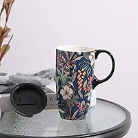 Vista 4 de DUSVALLY Taza de café de cerámica de regalo para el hogar y la oficina, 17 onzas. Taza de viaje con leche de porcelana con tapa y caja