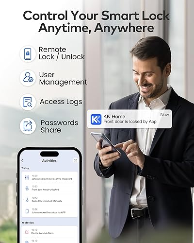 Miniatura 3 de TEEHO TE012W - Cerradura inteligente WiFi, cerradura de puerta de huellas dactilares con Wi-Fi integrado, teclado de entrada sin llave, cerrojo
