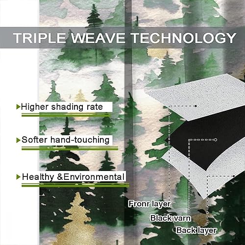 Miniatura 7 de Cortinas de bosque verde y dorado, con silueta de bosque brumoso de árbol natural, cortinas de tratamiento de ventanas, cortinas con bolsillo para