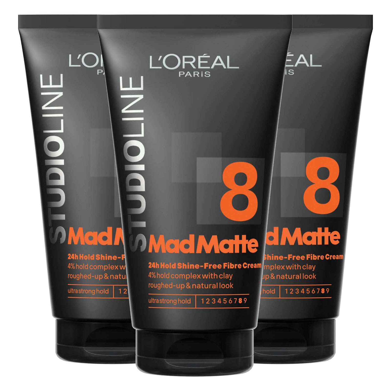 L'Oréal Paris Studio Line MadMatte Pasta Włóknista Efekt Matowy Potargany Look Utrwalenie 8 Ultra Mocny - 3 Butelki po 150ml