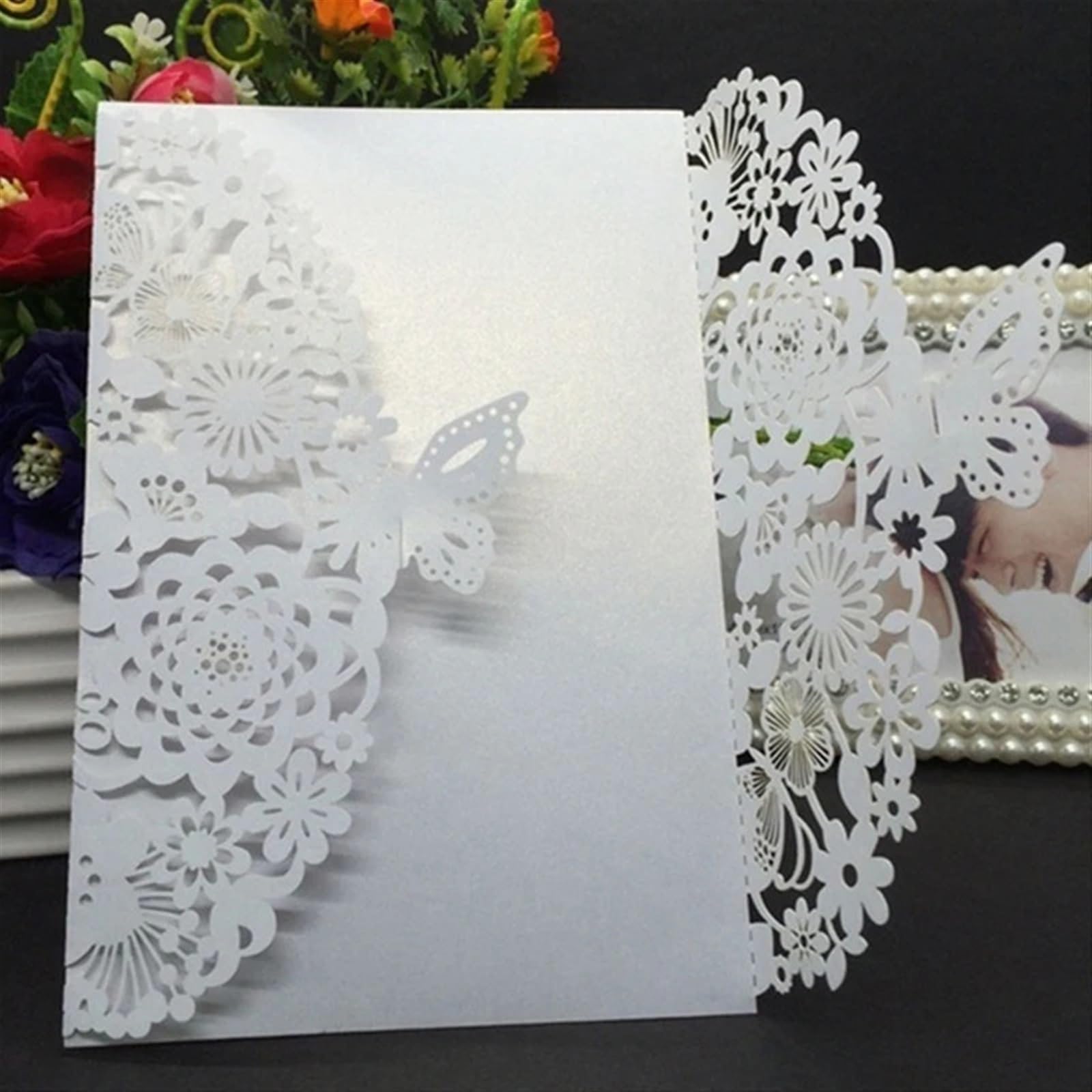 Hochzeitseinladungen Karte 10 Stück Glitzer-Schmetterling-Einladungskarten-Umschläge for Hochzeit, Verlobung, Taufe, Party-Dekoration, Geschenkartikel(Glitter Silver,All Set)