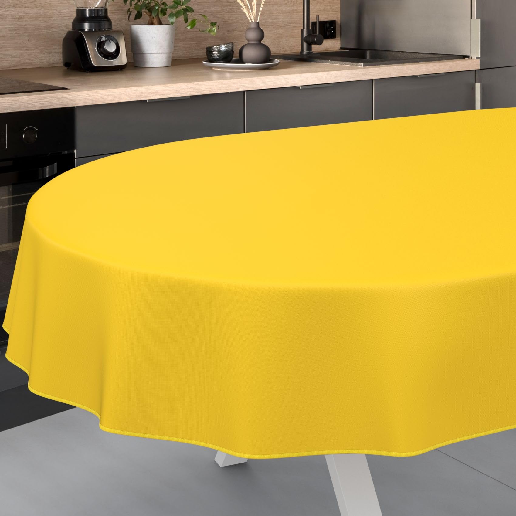ANRO Oilcloth Tablecloth Washable Outdoor Indoor Oval 220 x 140 cm Yellow