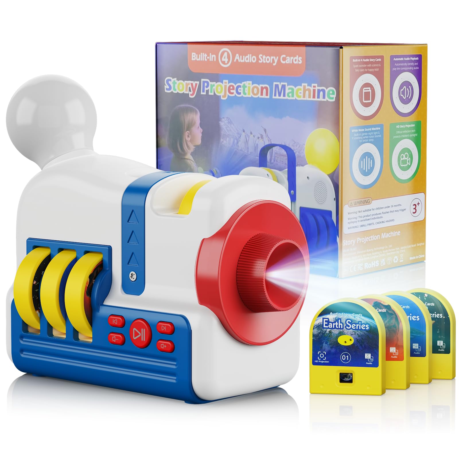 Story Projector for Kids, 4K HD Kids Story Projector With 32 Stories, 2-in-1 Night Light and Story Projection with Audio Narration for Toddlers 3+ USB Powered Educational Toy Gift for Children's Day