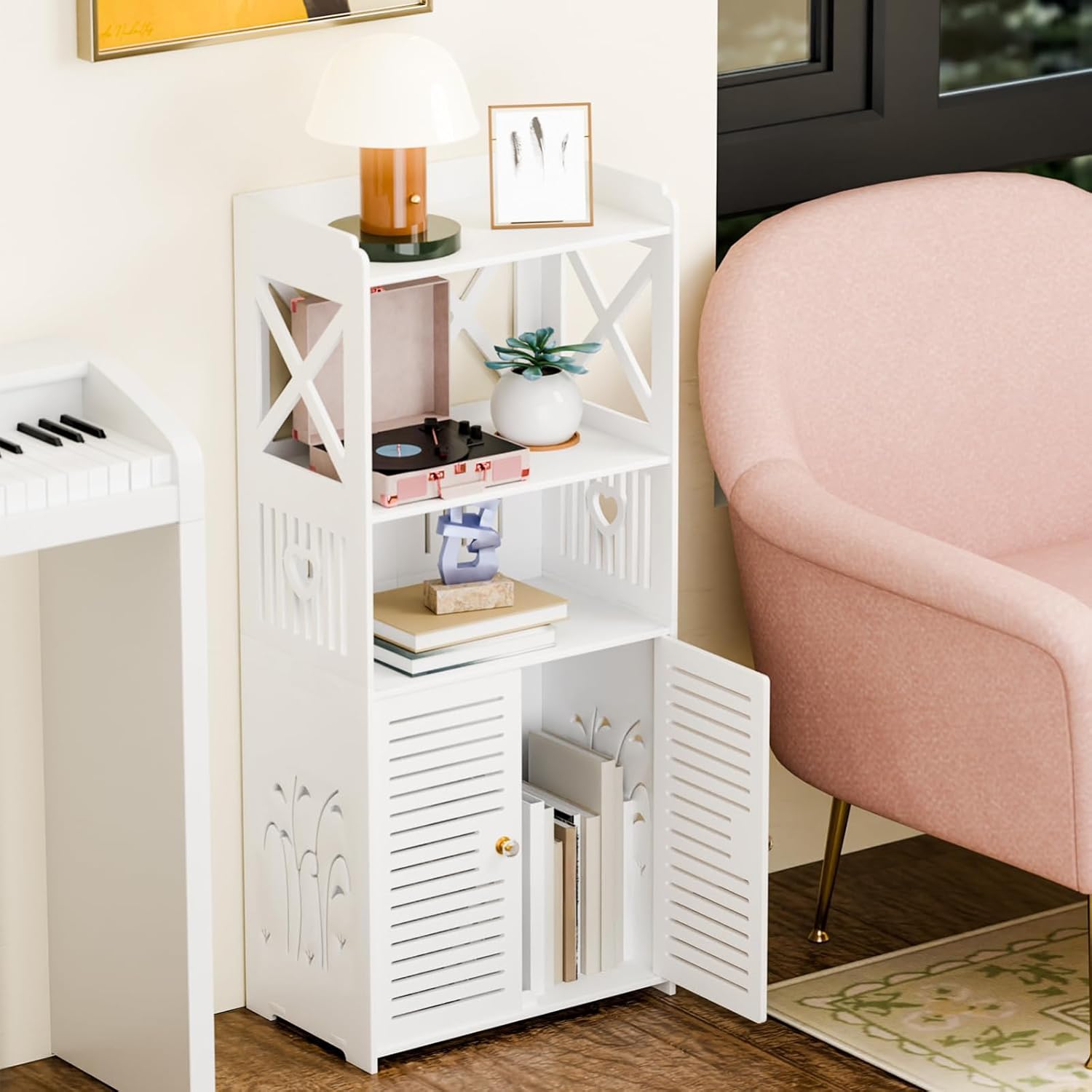 ShellKingdom Bathroom Storage Cabinet, Free Standing Floor Cabinet, Home Storage Shelf with Drawer and Door for Bathroom, Living Room, Kitchen, Office, 15.74 X 9.84 X 35.43 INCH