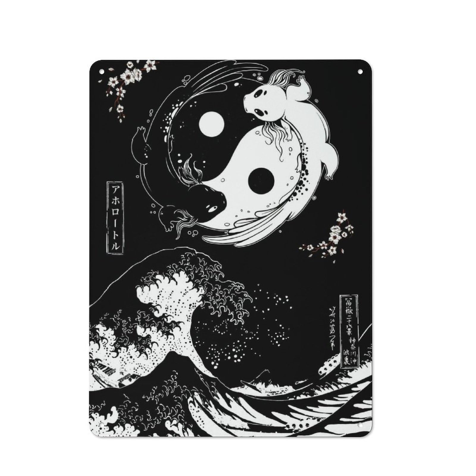 Junmoney Yin And Yang Axolotl Wave Vintage Tin Wall Plaque 40X30cm For Workshop Wall, A Decorative Christmas Gift For Makers And Diy Enthusiasts
