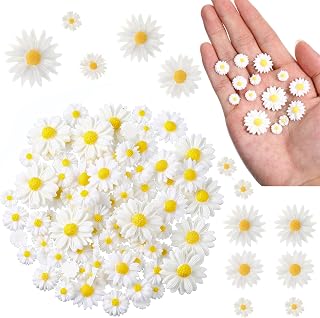 100 Pcs Mini Daisy Decorations, Resin Daisy Flowers Crafts Small Decorative Daisies Charms 5 Sizes Flatback Daisy Flower Epoxy Beads Charms for DIY Crafts, Party, Home Decoration
