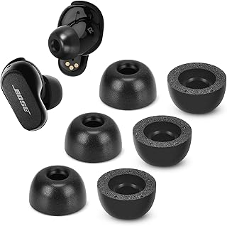 Tang Town Memory Foam Tips for Bose QuietComfort Earbuds II, No Silicone Eartips Pain, Anti-Slip Replacement Ear Tips, Fit in The Charging Case, Reducing Noise Tips, 3 Pairs (Large, Black)