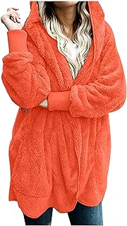 Women Oversized Hooded Sherpa Cardigan Fuzzy Fleece Jacket Winter Open Front Fleece Coat Outwear with Pockets
