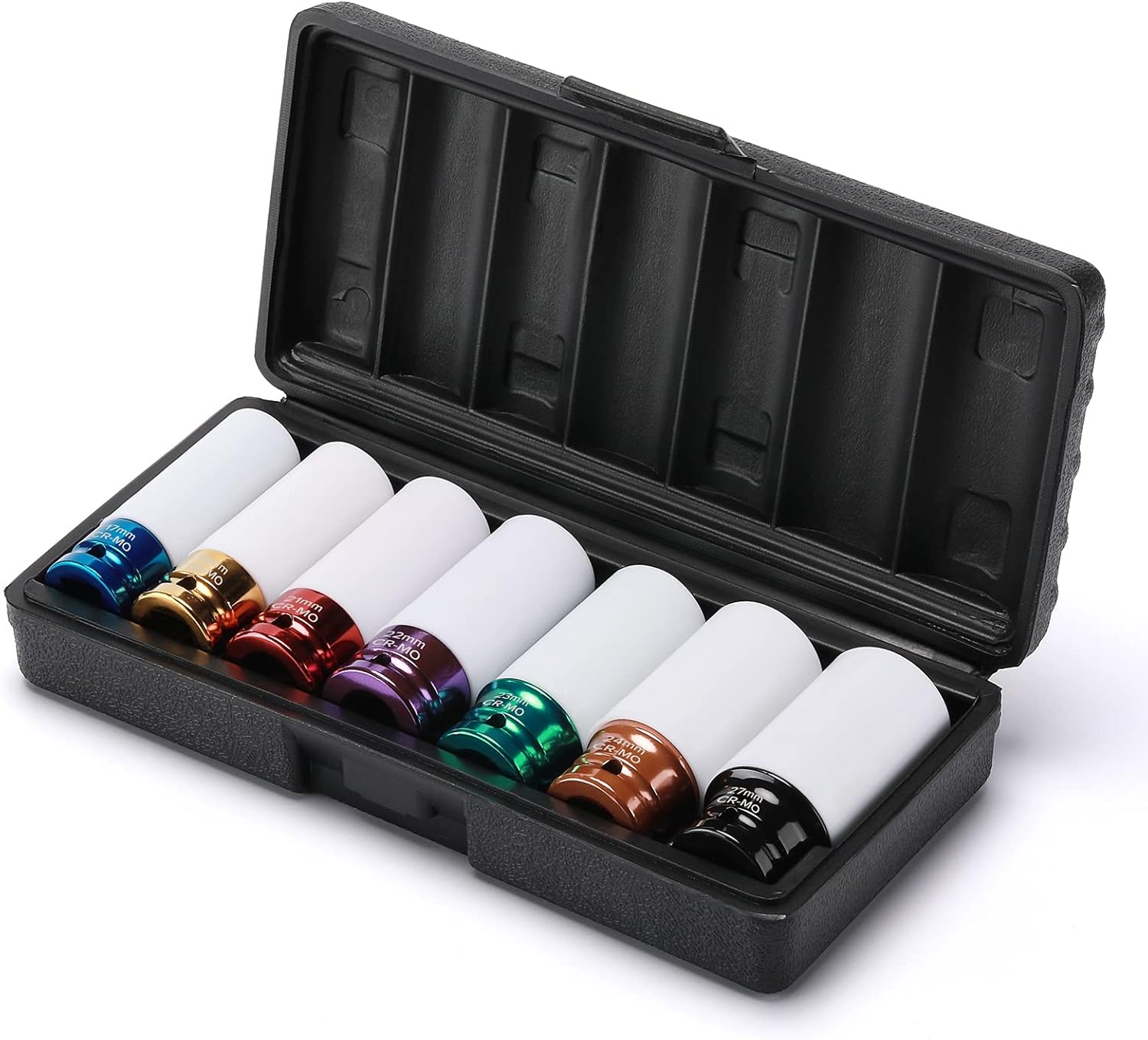 EMENTOL 7PCS 1/2" Drive Thin Wall Deep Wheel Protector Impact Socket Set, CR-MO, Lug Nut Impact Socket Set-17mm, 19mm, 21mm, 22mm, 23mm, 24mm, 27mm