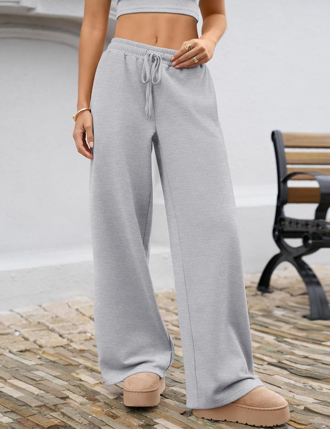 LOMON Women's Sweatpants Wide Leg Fleece Lined Sweat Pants Spring Winter Clothes 2026 Baggy Drawstring Joggers with Pockets - Image 3