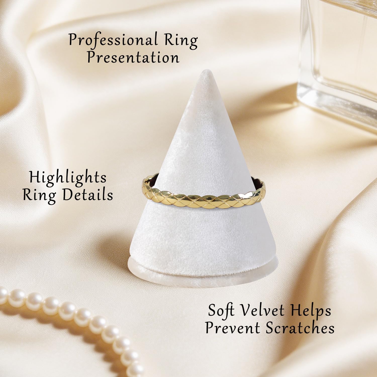 Bracelet Display Stand Cone Holder for Bangles Cuffs Watches, Resilient Velvet Jewelry Display for Retail Store Counter, Trade Show, Vendor Booth, Photography Prop (Beige, 3.94 in Height)