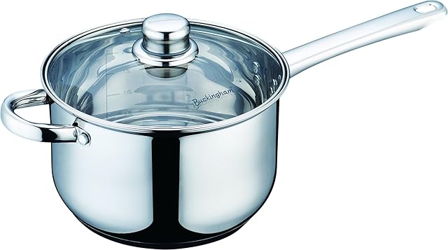 Buckingham Stainless Steel Induction deep Saucepan with Glass Lid, Cooking Pot 20 cm / 3.8 Litres