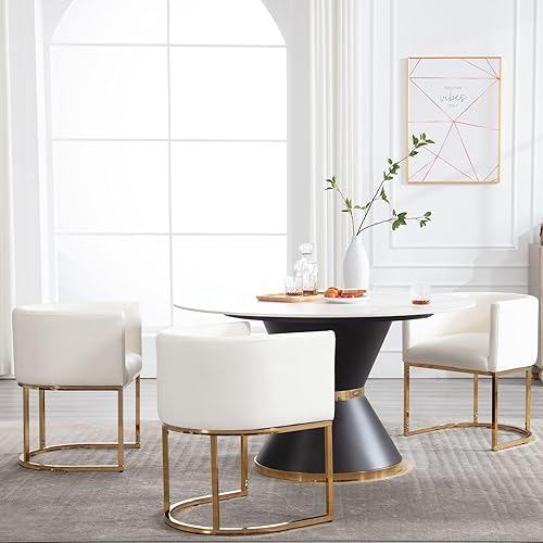 Miniatura 6 de Modernas sillas de comedor tapizadas de cuero con brazos, juego de 2, sillas tipo cubo de 18.5 pulgadas de ancho para comedor y sala de estar, marco