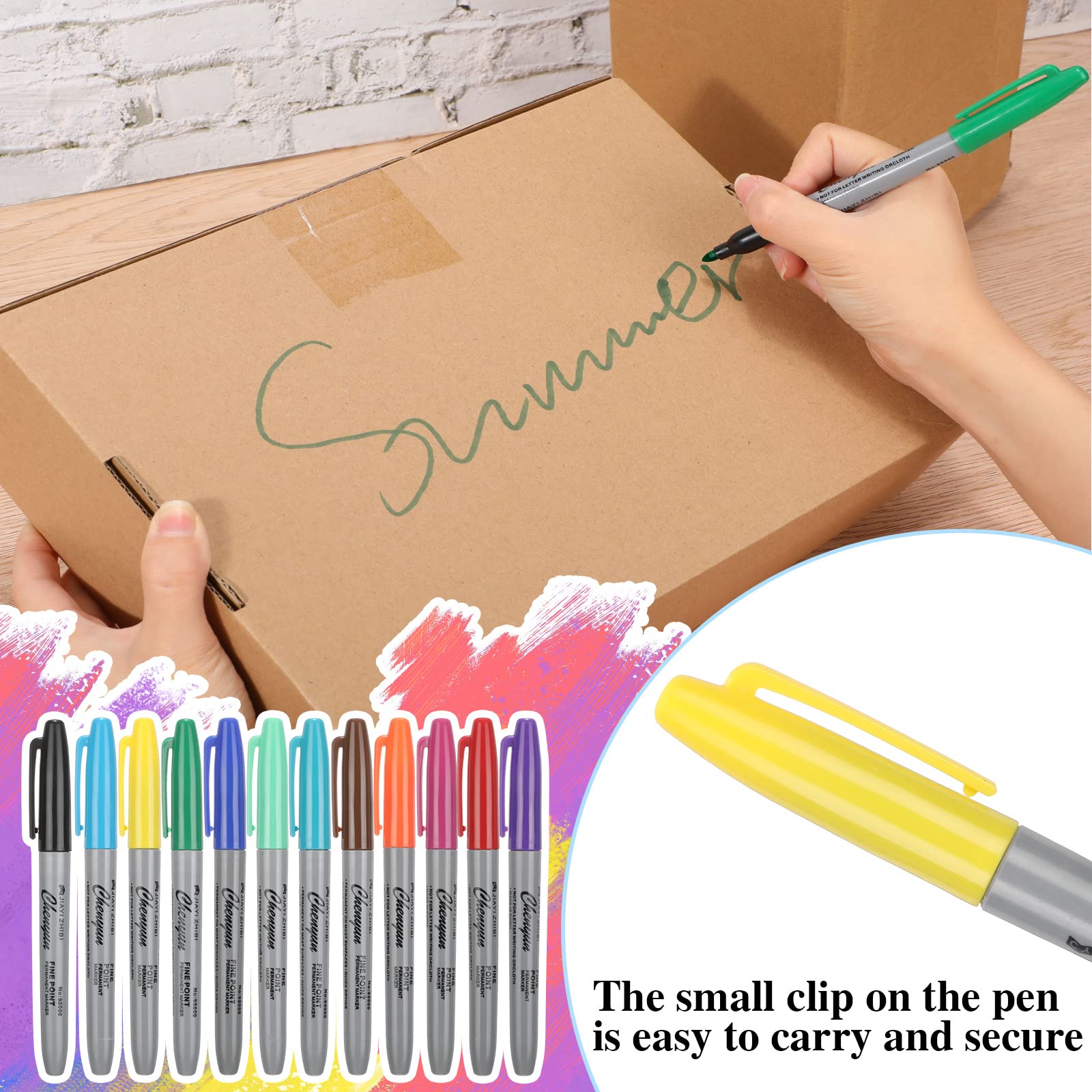 Teling Lot de 288 marqueurs permanents de 12 couleurs à pointe fine - Couleurs assorties - Imperméables - Fonctionne sur papier, plastique, bois, métal et verre - Pour enfants et adultes
