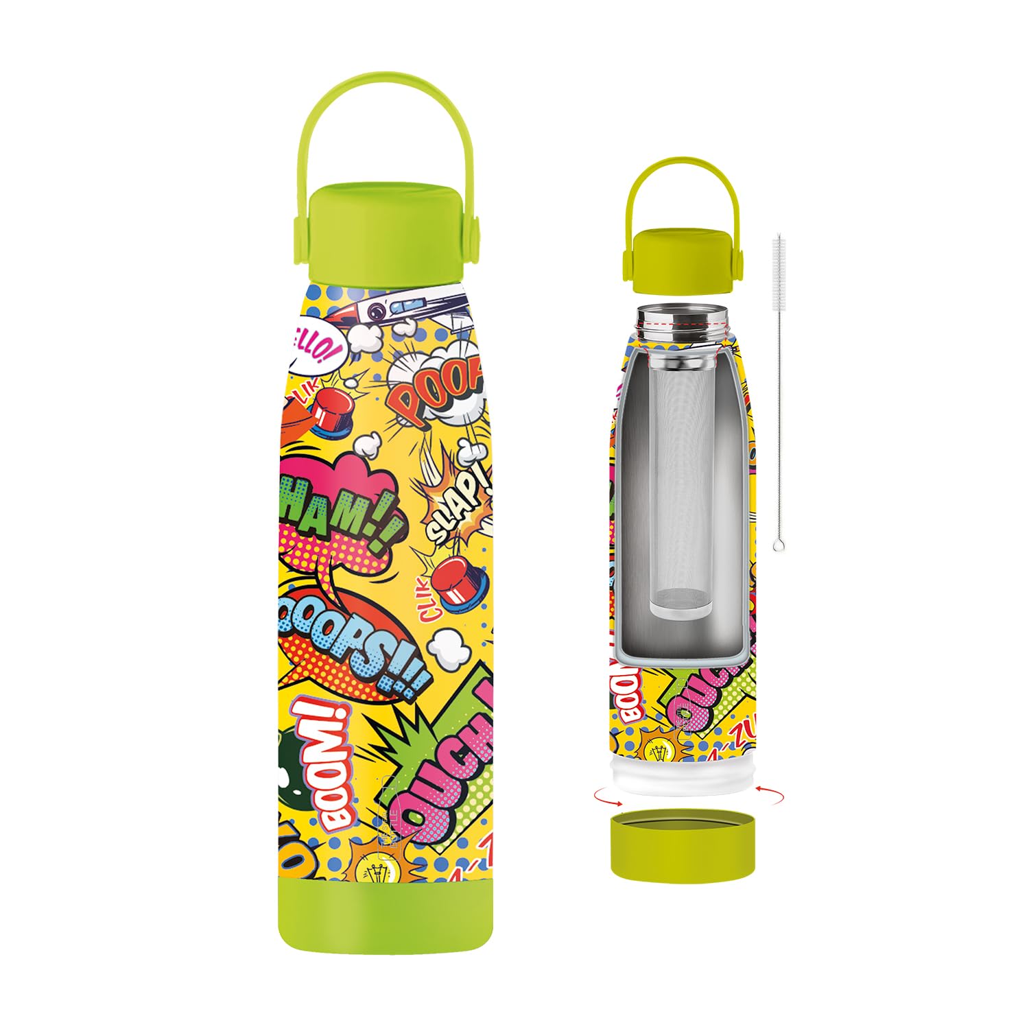 THE STEEL BOTTLE - Botella térmica para infusiones e infusiones de acero inoxidable, aislamiento de doble pared, 500 ml, hermética, botella portátil (CARTOONS)