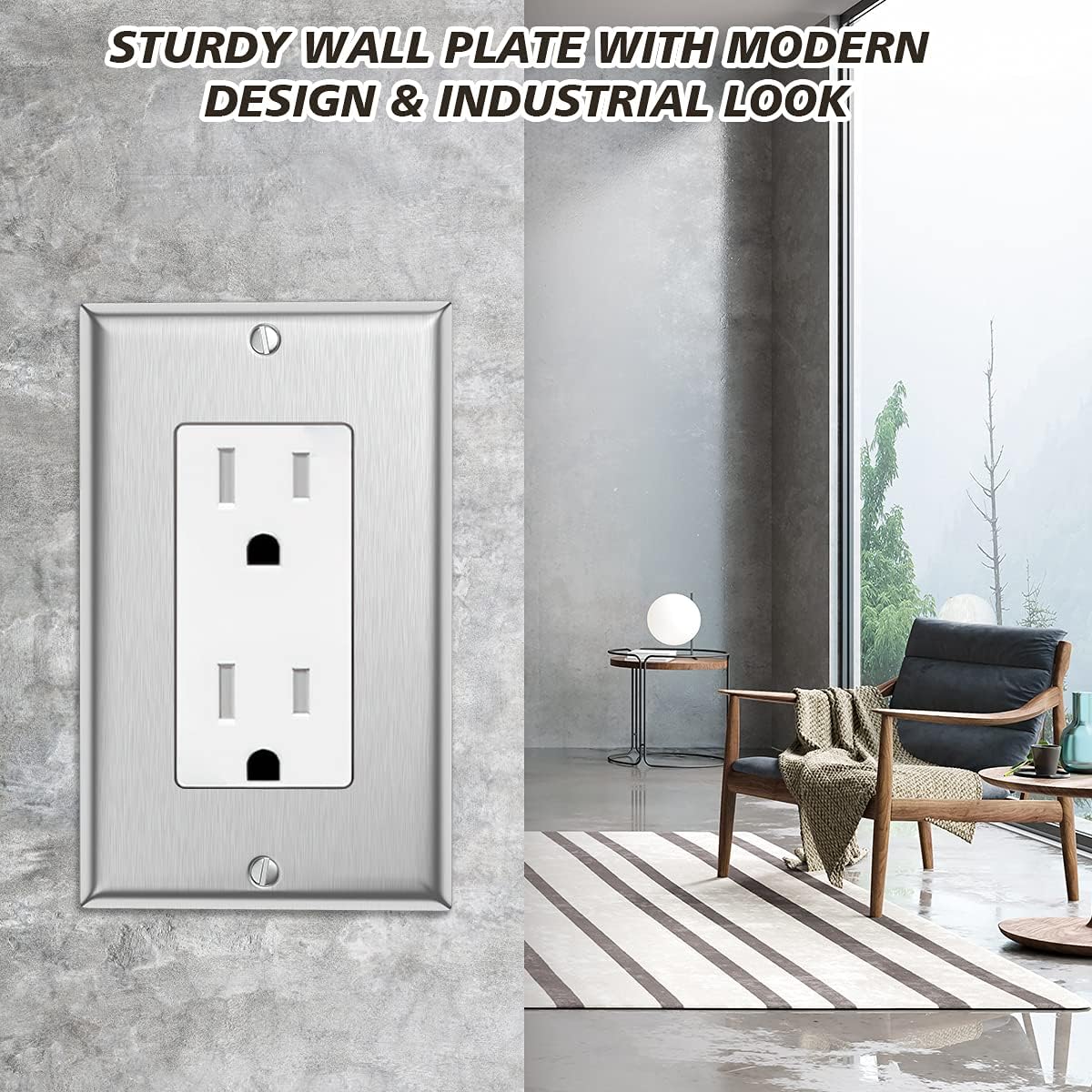 6-Pack 1 Gang Decorator Wall Plate Stainless Steel Outlet Covers for Light Switches, Dimmers, Rocker GFCI, Receptacle, USB Outlet,Brushed Finish, Silver